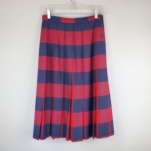 Vintage 100% Wool David Brooks Red & Navy Tartan Pleated Skirt, Size 10p